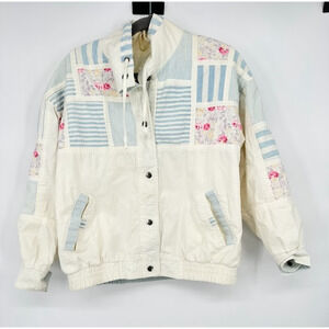 Vintage Current Seen Patchwork Jacket Womens Medium White Boho Cottage Russian